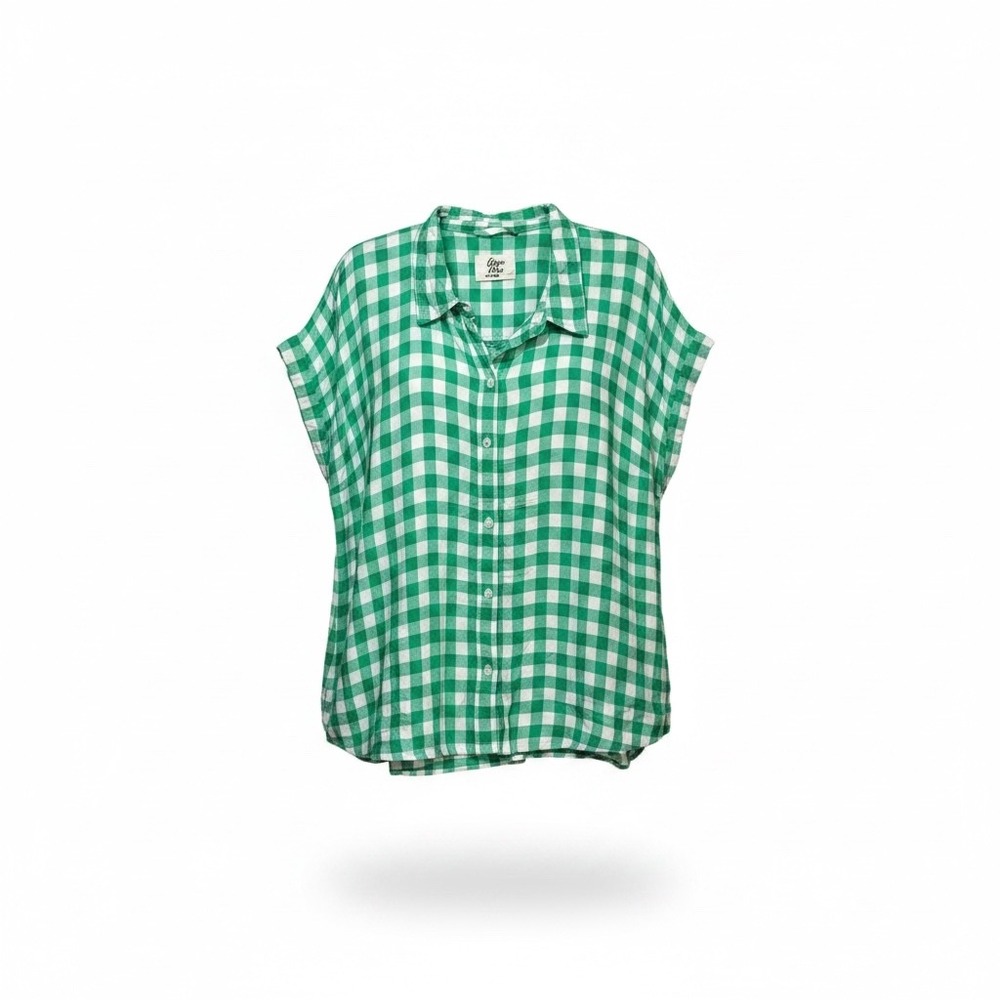 Cosmic Blue Love Green Gingham Short Sleeve Button Down Shirt 1X PCL040793LCH